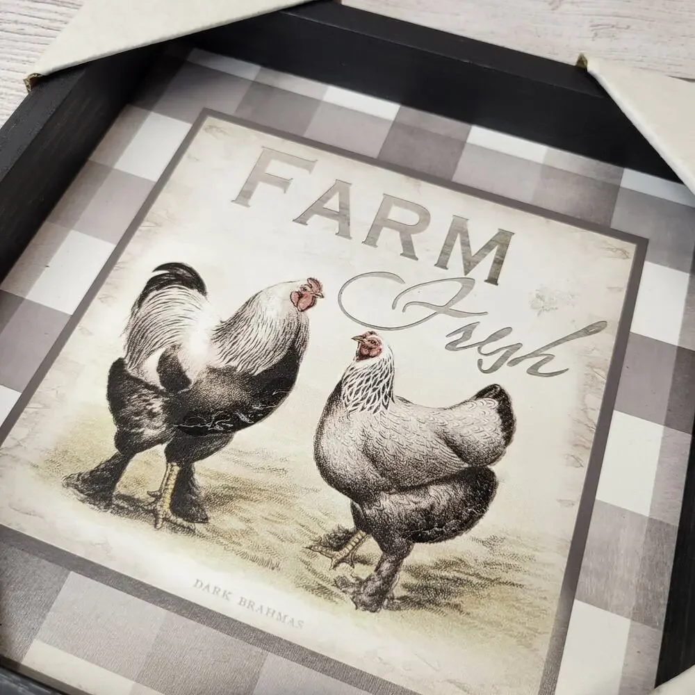 Roaring Brook Art Black and White Buffalo Check Rooster Wall Art